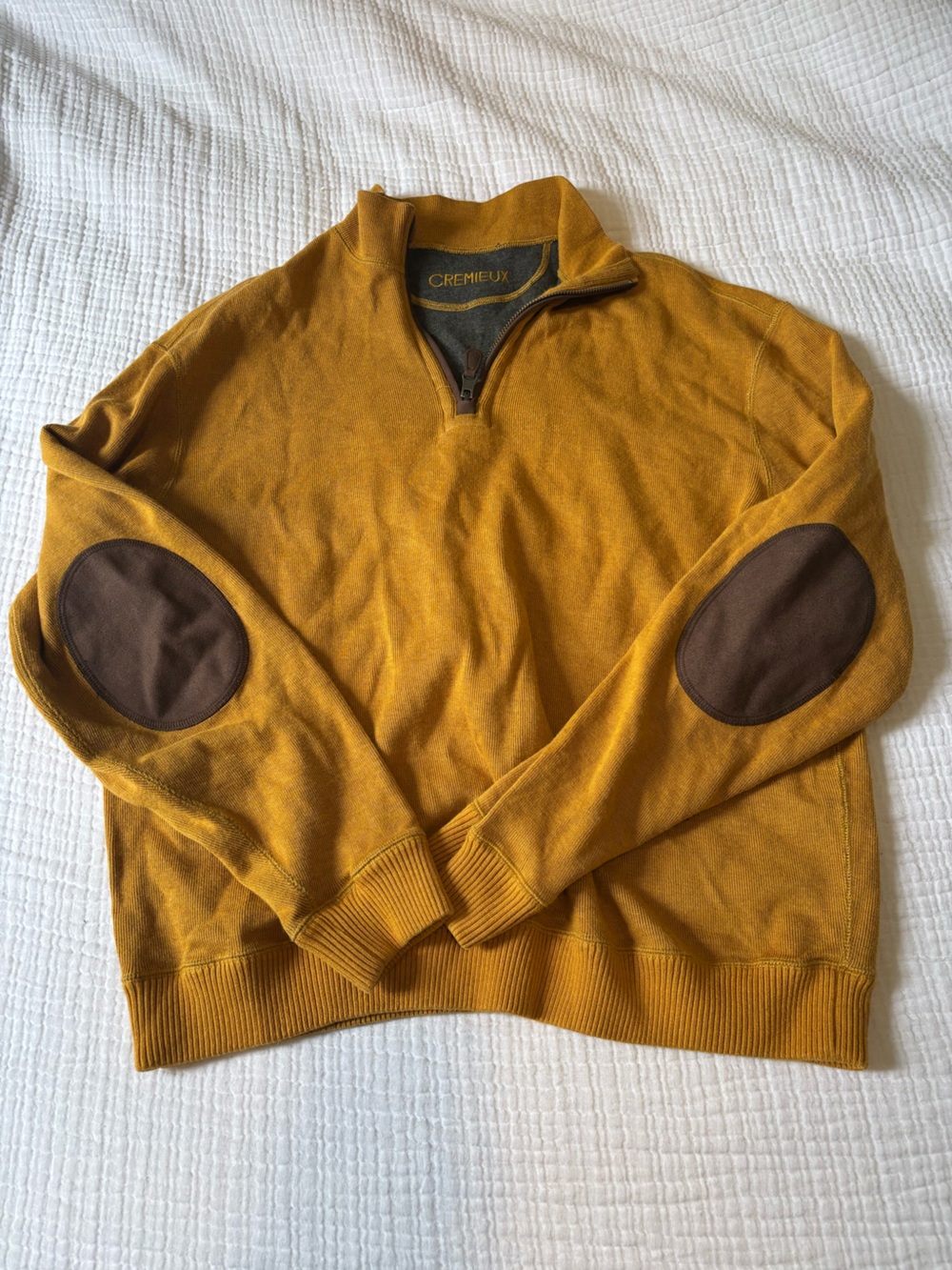 Daniel Cremieux Mustard Half-Zip Sweater with Brown Elbow Patches